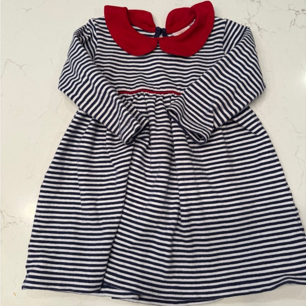 Luigi Kids Peter Pan Collar Long Sleeve Dress 3T Navy White Red